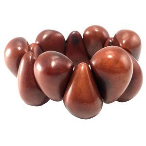 Brown Tagua Nut Stretch Bracelet South America Vegetable Ivory Tribal Boho